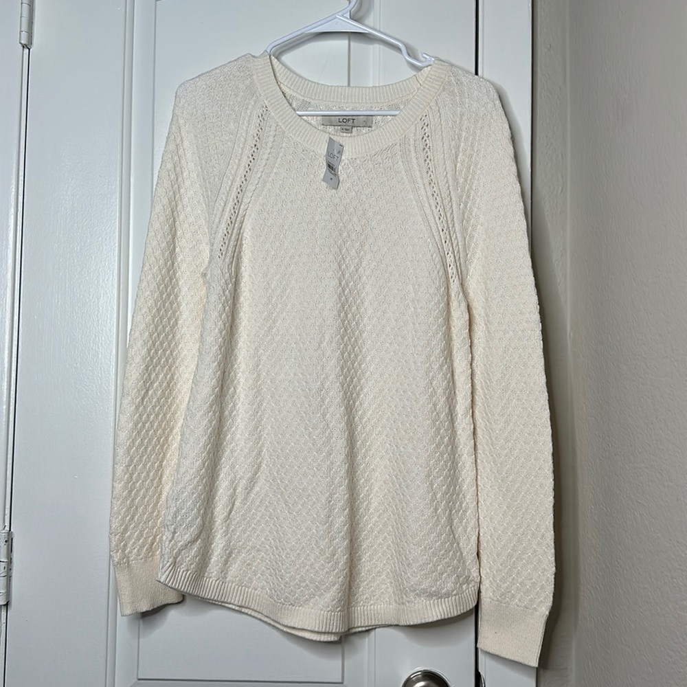 Loft Popover Ivory Wool Cotton Viscose Blend Size Medium Closet Staple Beach